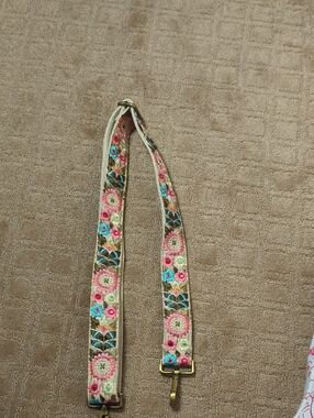 Floral Embroidered Adjustable Guitar-Style Strap - Pink & Blue